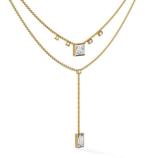 Lab Grown Diamond Necklace Princess Stone (3.45ct) In 14K Gold