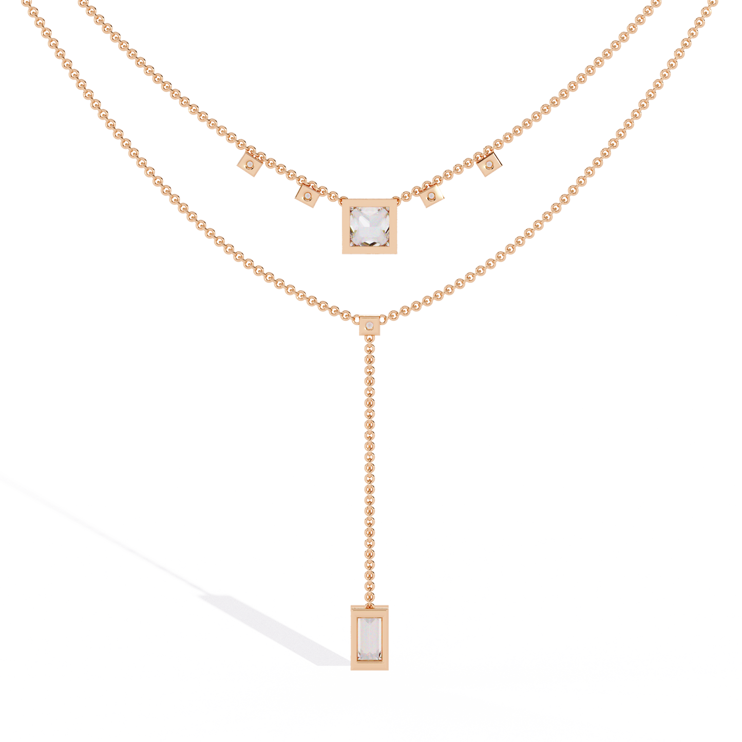Lab Grown Diamond Necklace Princess Stone (3.45ct) In 14K Gold