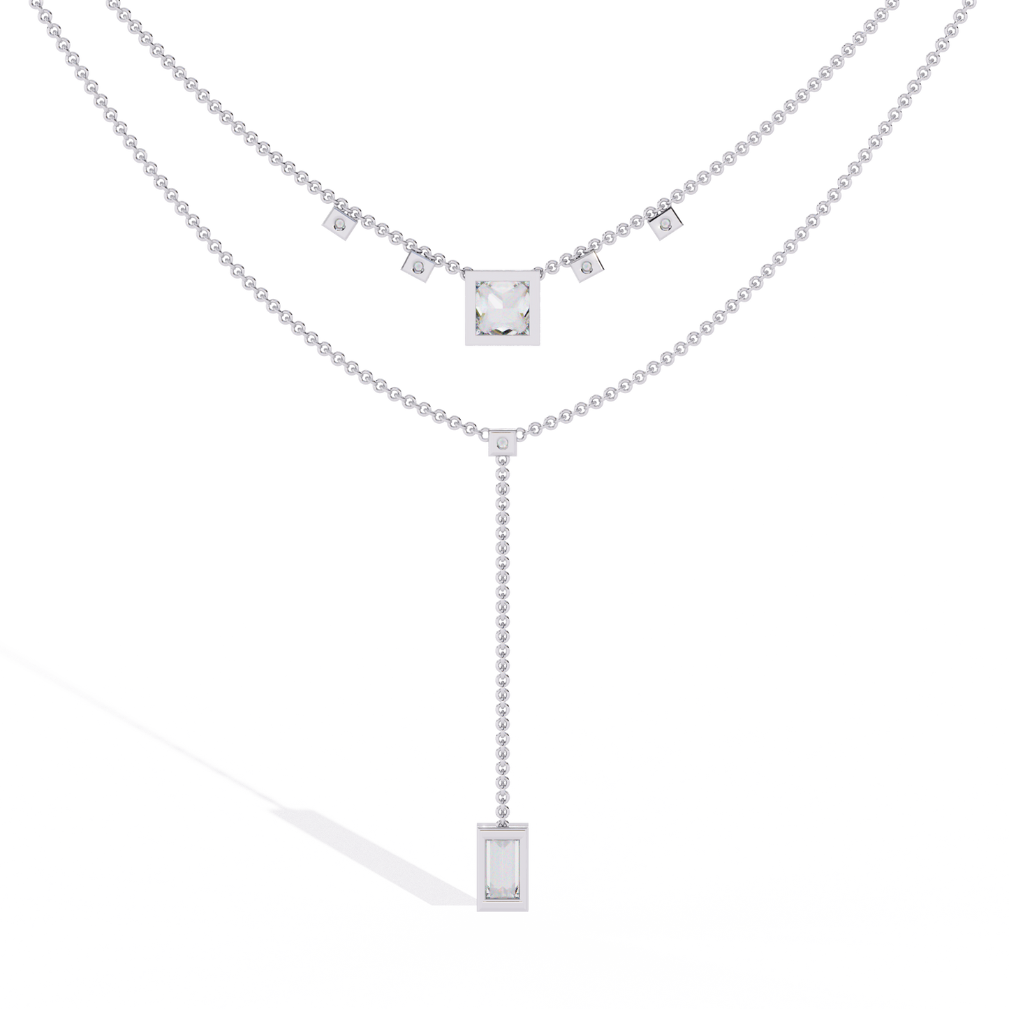 Lab Grown Diamond Necklace Princess Stone (3.45ct) In 14K Gold
