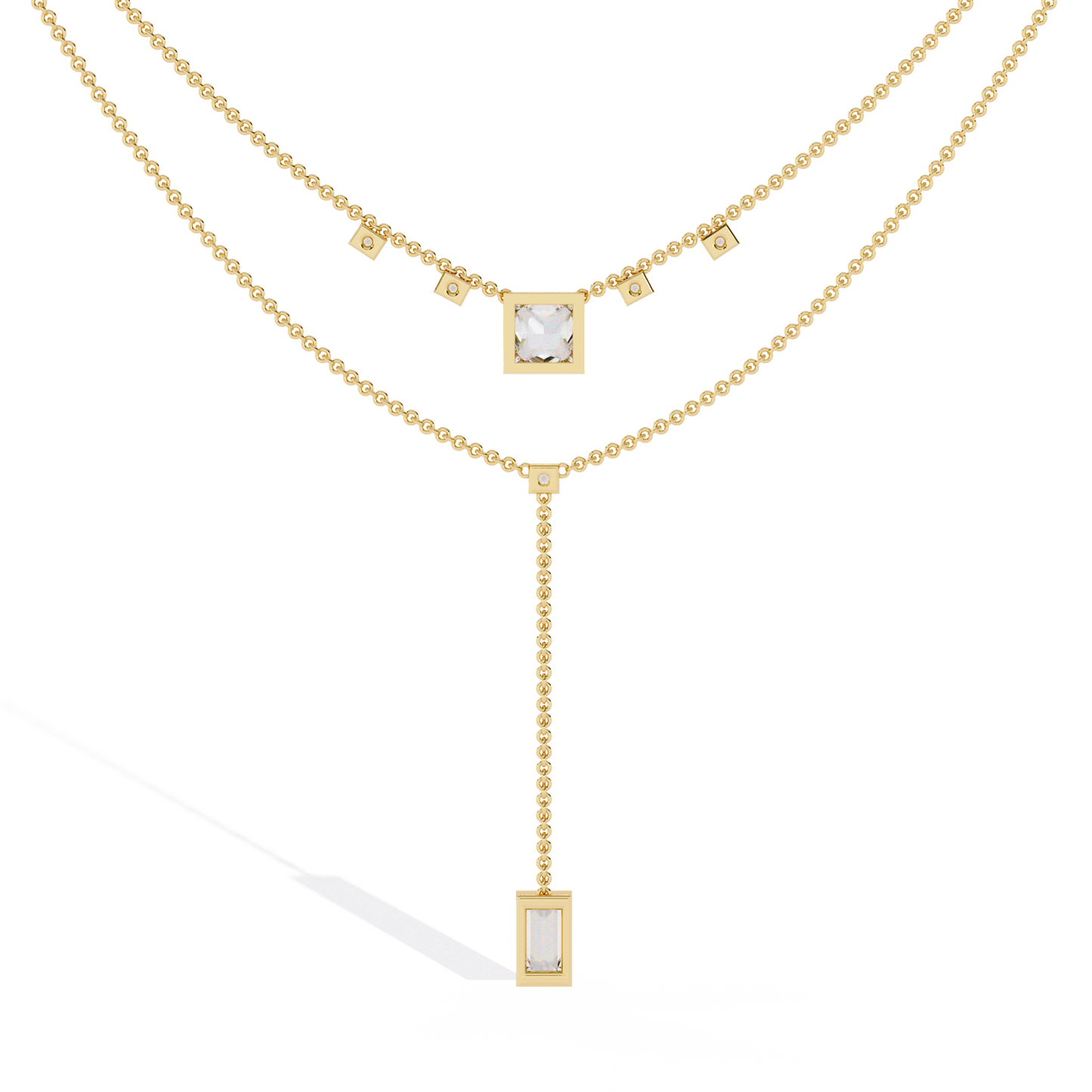Lab Grown Diamond Necklace Princess Stone (3.45ct) In 14K Gold