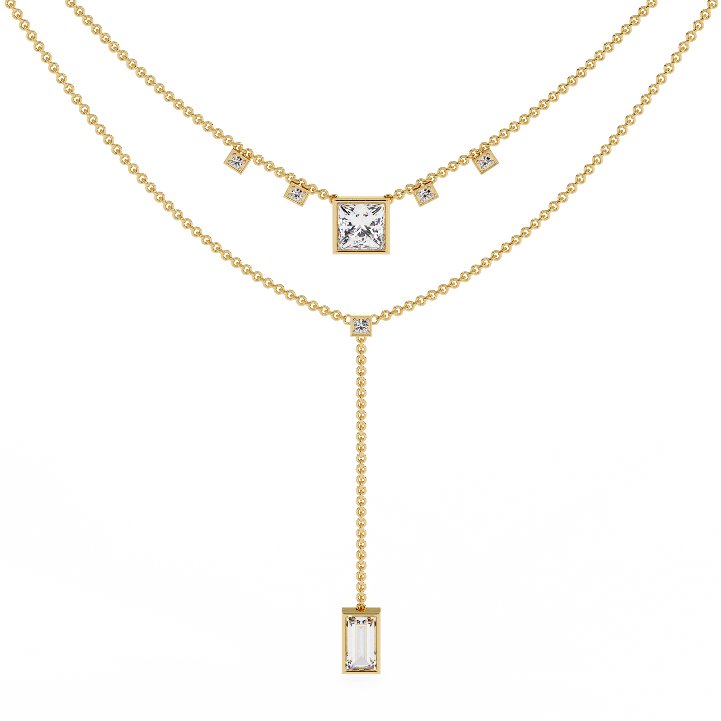 Lab Grown Diamond Necklace Princess Stone (3.45ct) In 14K Gold