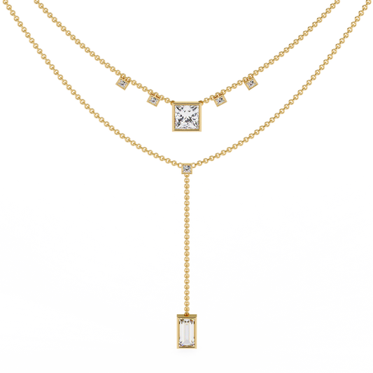 Lab Grown Diamond Necklace Princess Stone (3.45ct) In 14K Gold