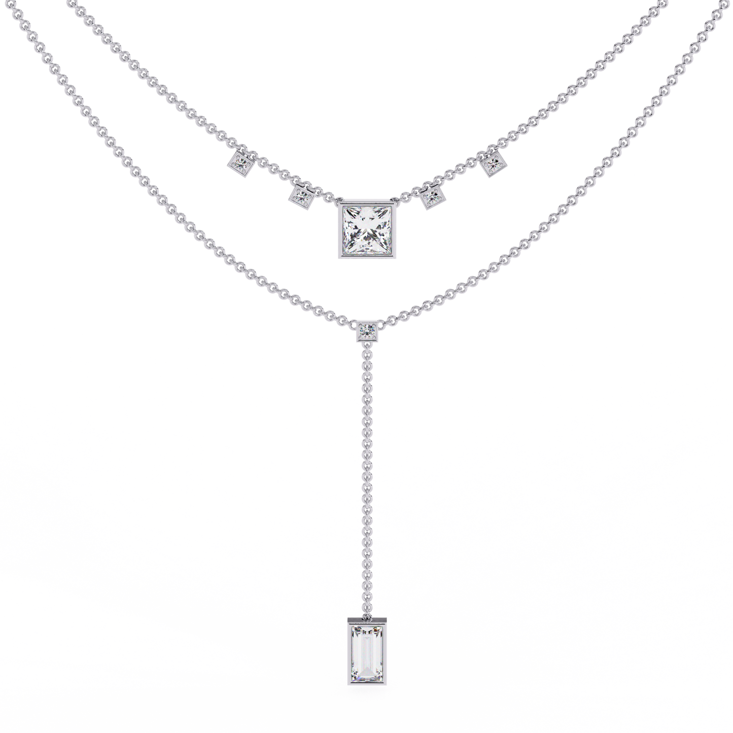 Lab Grown Diamond Necklace Princess Stone (3.45ct) In 14K Gold