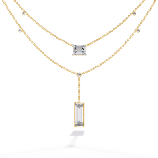 Lab Grown Diamond Necklace Emerald Stone (5.47ct) In 14K Gold