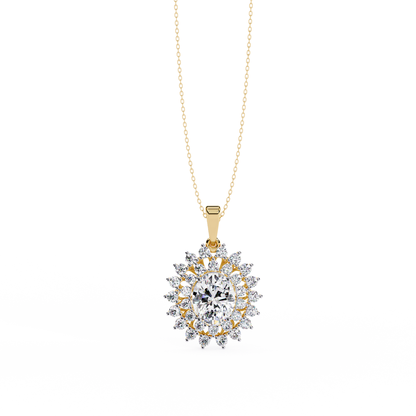 Lab Grown Diamond Necklace Oval Stone (3.41ct)In 14K Gold