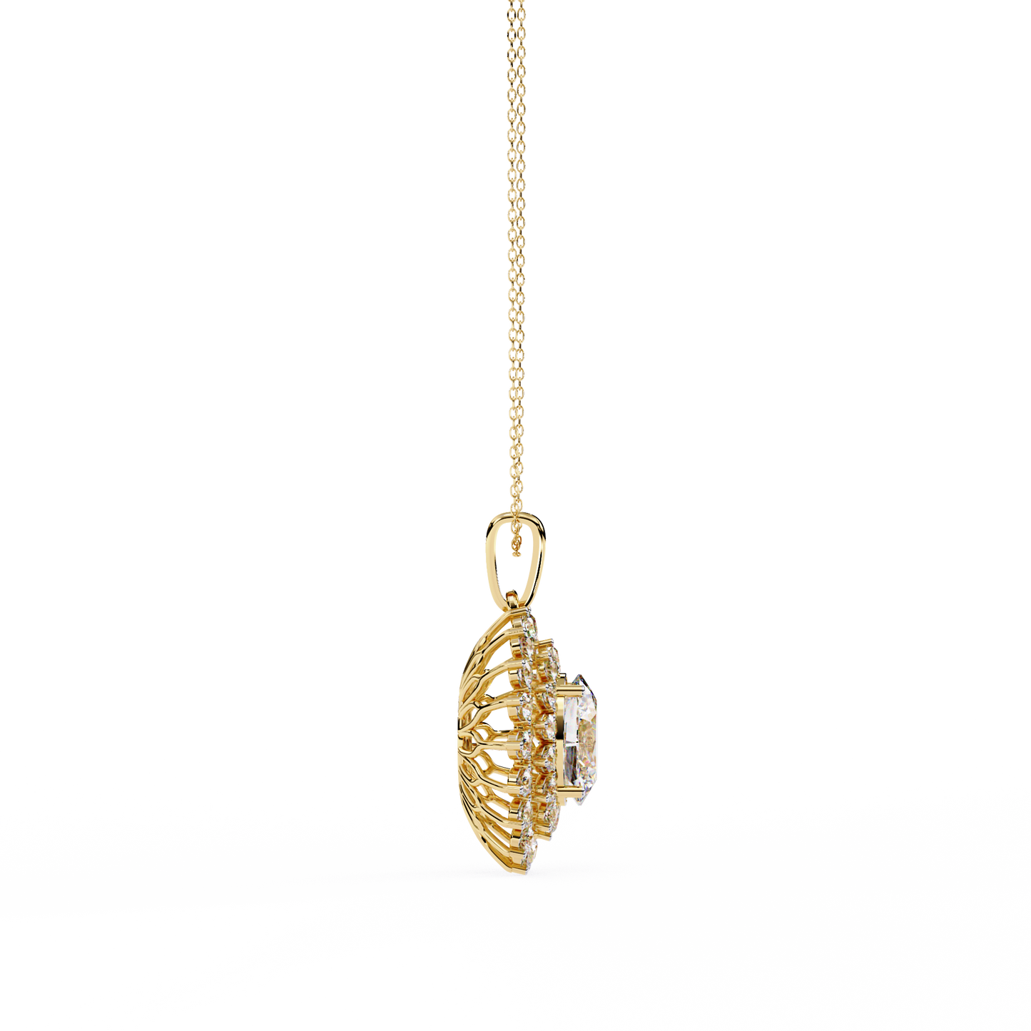 Lab Grown Diamond Pendant Oval Stone (3.41ct ) In 14K Gold Without Chain