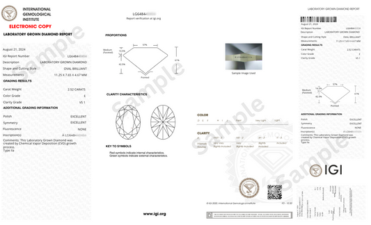 IGI Certified 1.20ct - 1.25ct Oval Lab Grown Diamond    - E Color, VS 1 Clarity