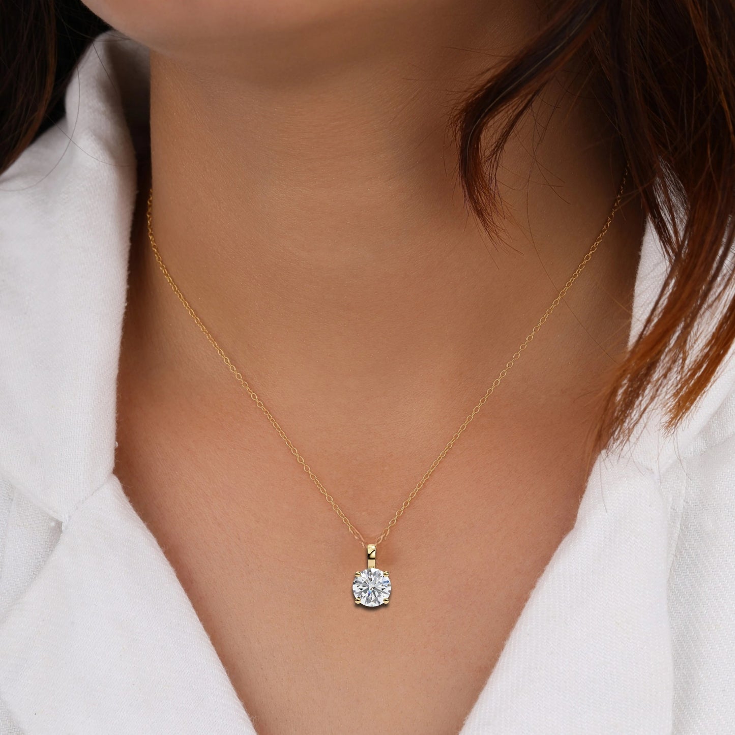 Lab Grown Diamond Pendant Round Stone (0.80ct) In 14K Gold Without Chain