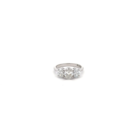 Solitaire 3 Stone Oval Lab Grown Diamond Ring In 14K GOLD