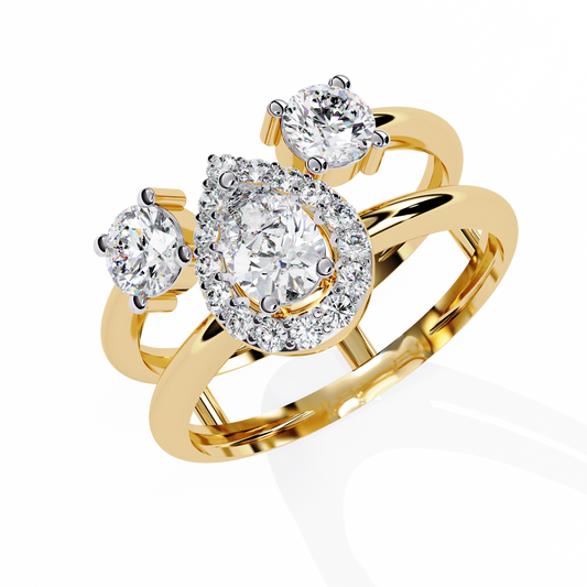 Lab Grown Round & Pear Diamond Ring in 14k Gold