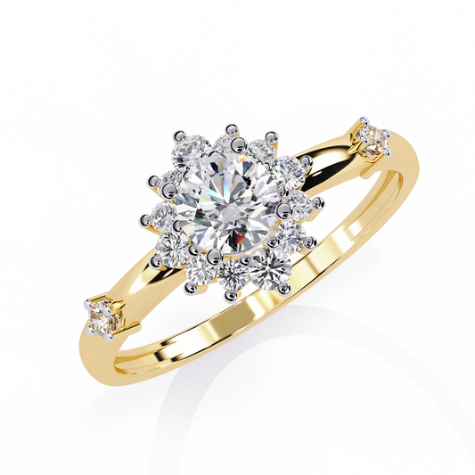 Lab Grown Round (0.63ct) Diamond Flowers Ring in 14k Gold