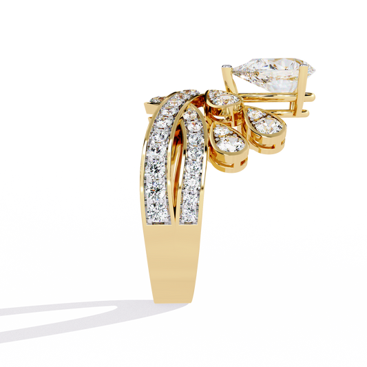 Lab Grown Diamond Crown Ring Pear Stone( 2.33ct ) In 14k Gold
