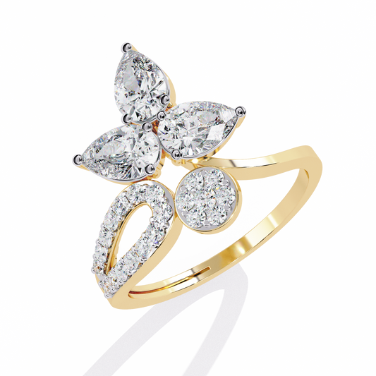 Lab Grown Diamond Ring Pear & Round Stone(1.2ct) In 14k Gold