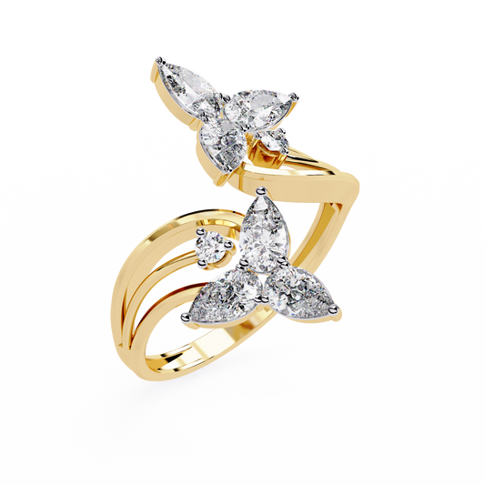 Lab Grown Round & Pear Diamond Ring in 14k Gold
