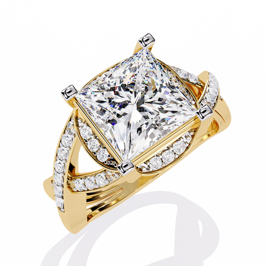 Lab Grown Diamond Solitaire Ring Princess Stone (3.53ct) In 14K Gold