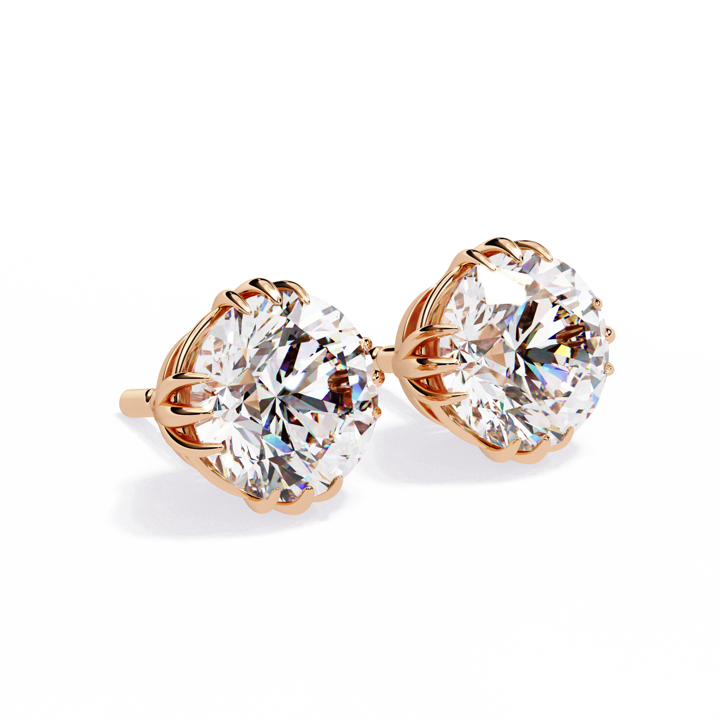 LGD Solitaire Ear Studs Round Stone (2.8ct Pair) In 14K Gold