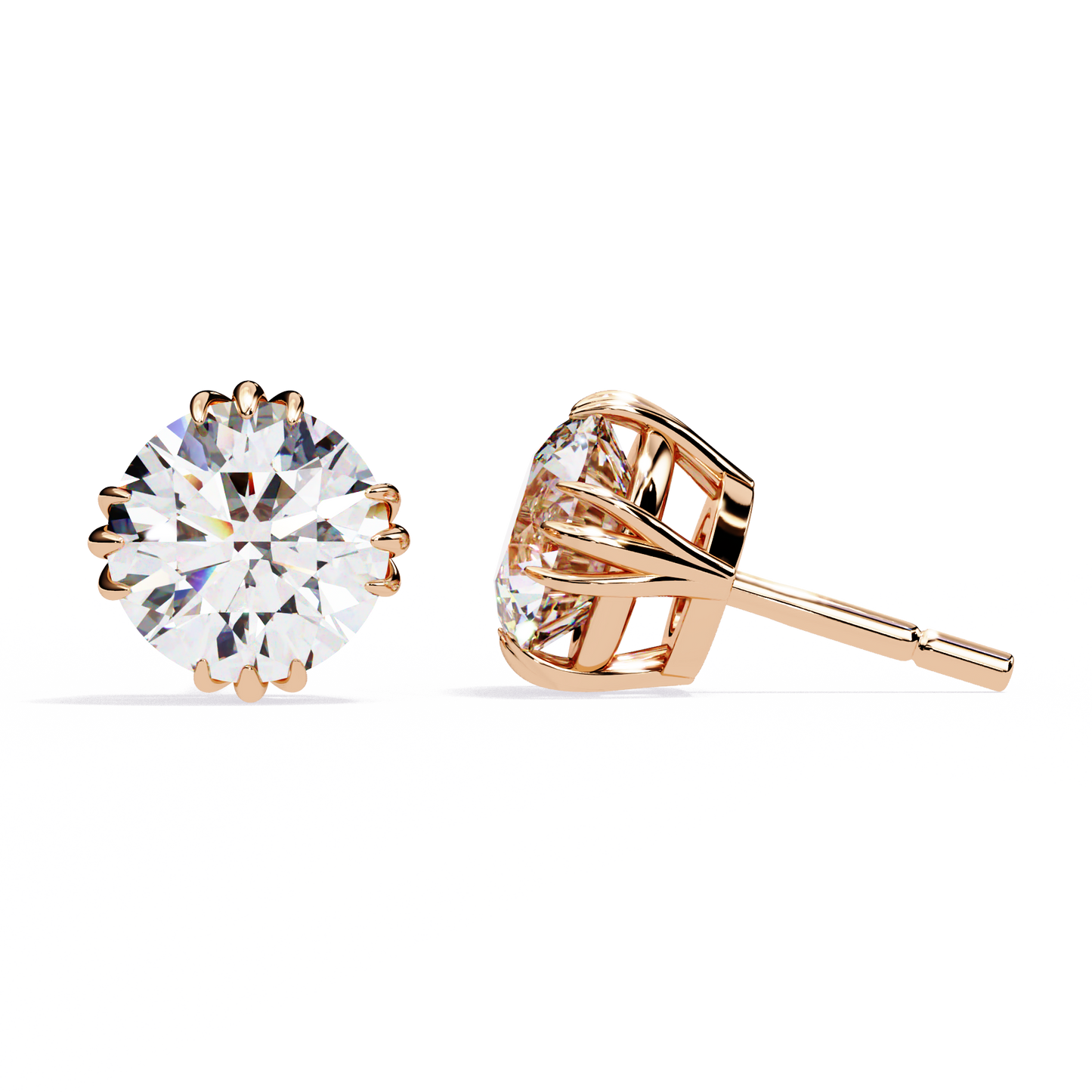 LGD Solitaire Ear Studs Round Stone (2.8ct Pair) In 14K Gold