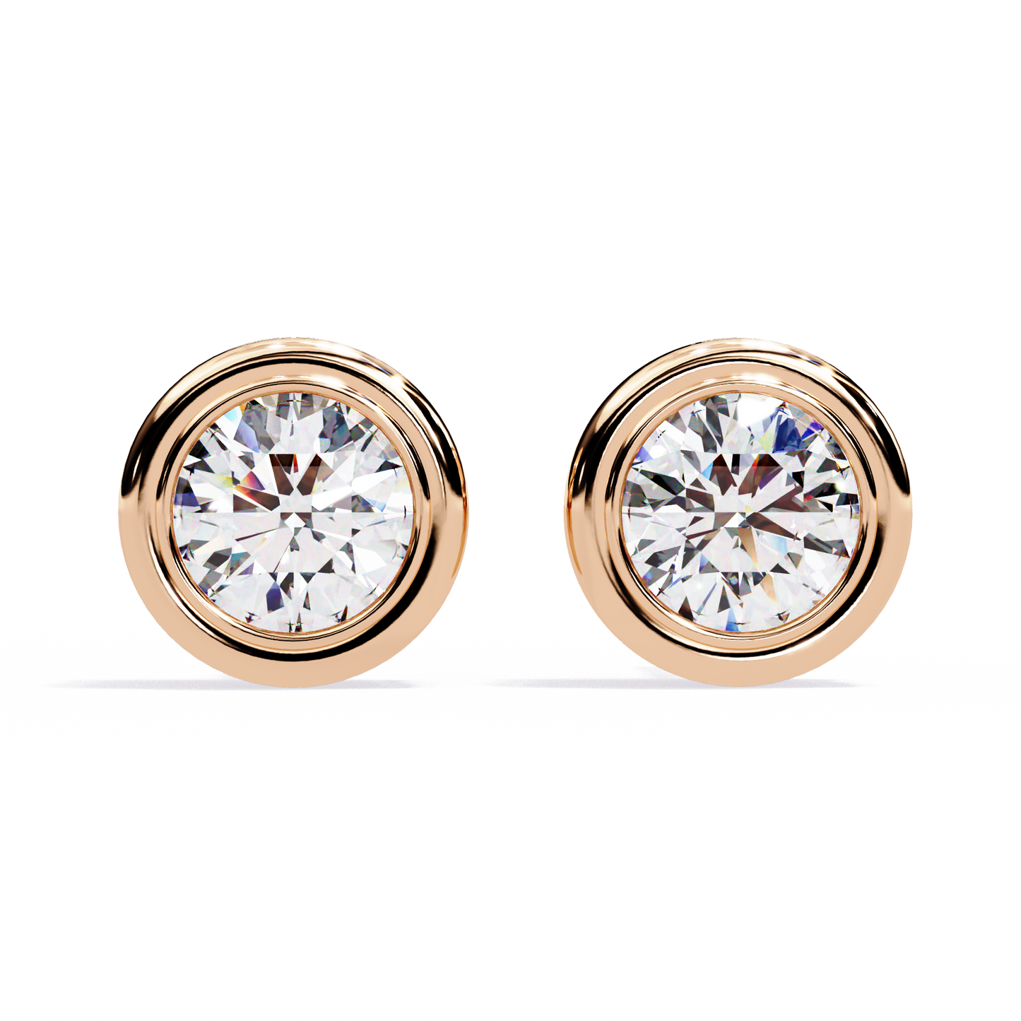 Lab Grown Ear Studs Round Stone In 14K Gold