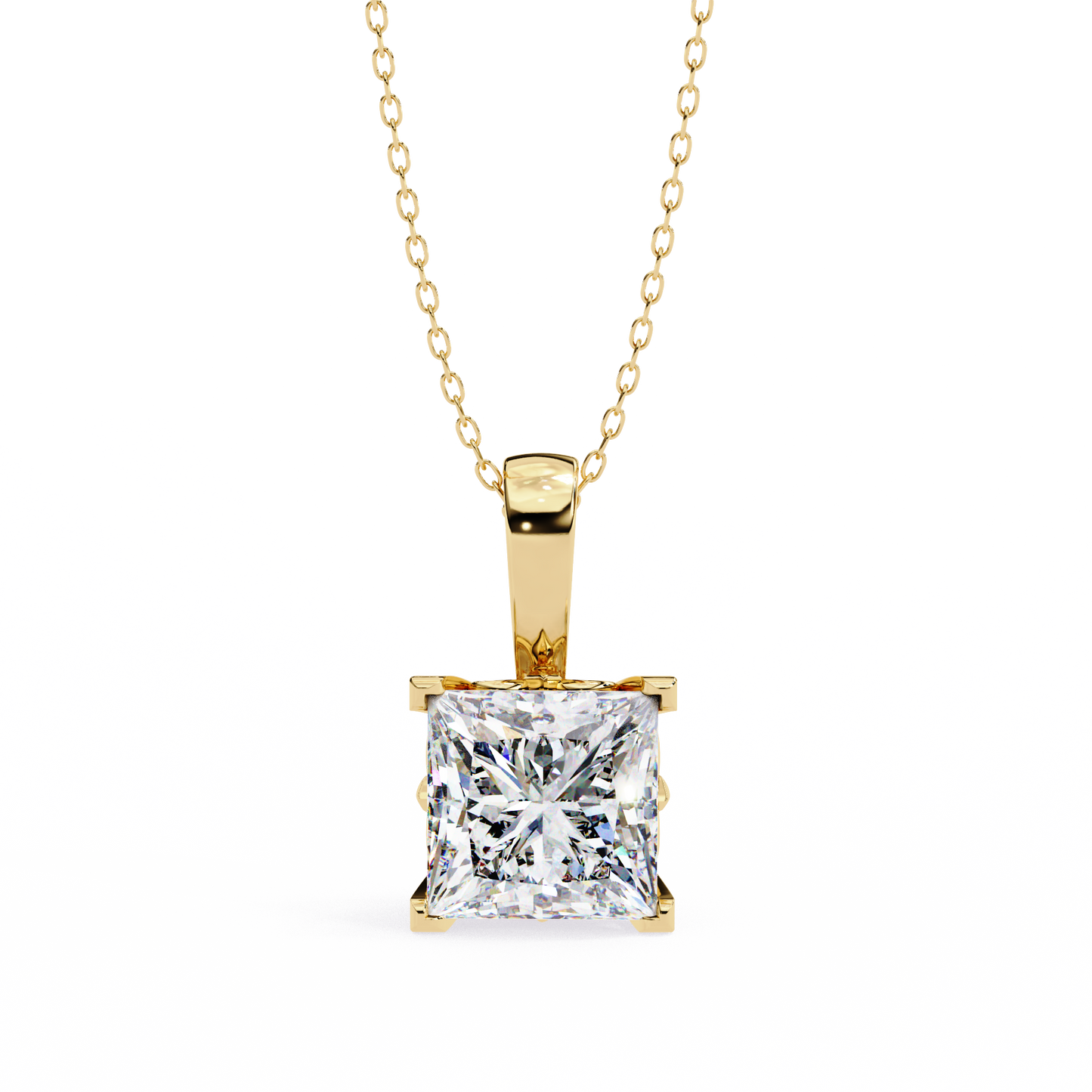 LGD Solitaire Pendant Princess Stone (2.62ct) In 14K Gold Without Chain
