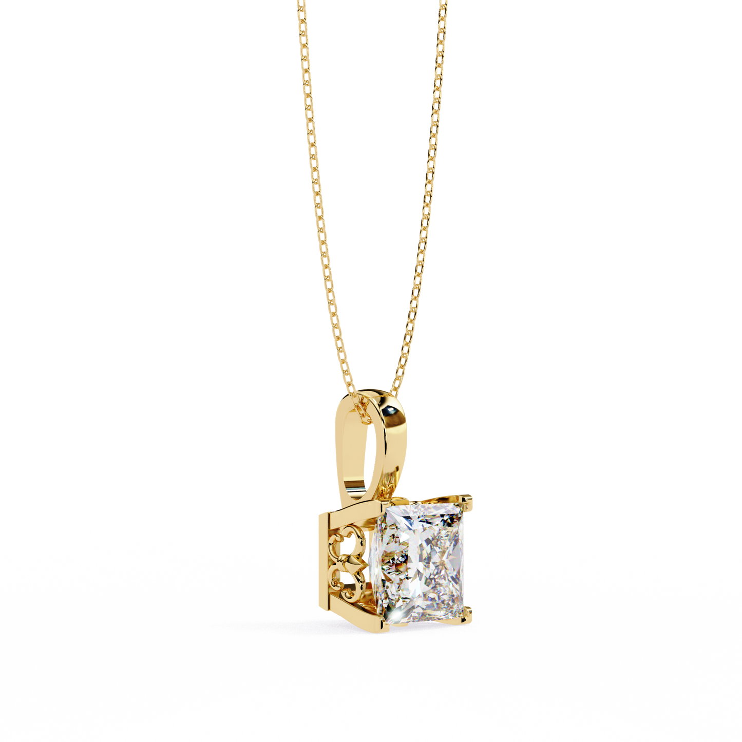 LGD Solitaire Pendant Princess Stone (2.62ct) In 14K Gold Without Chain
