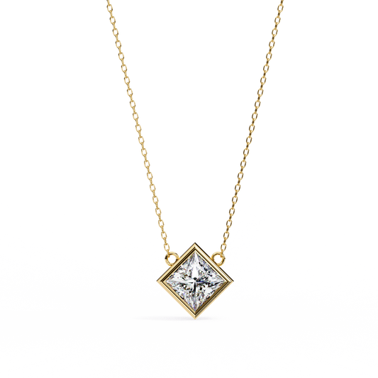 Lab Grown Solitaire Diamond Pendant Princess Stone (2.01ct Pair ) In 14K Gold Without Chain