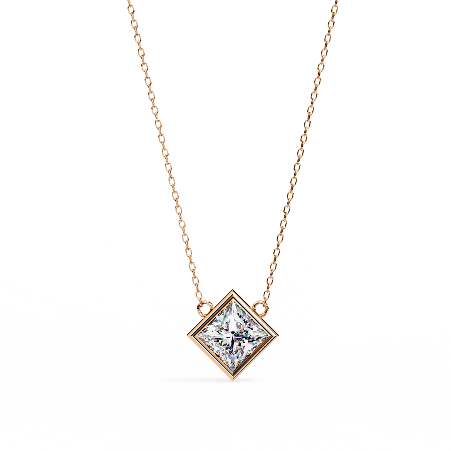 Lab Grown Solitaire Diamond Pendant Princess Stone (2.01ct Pair ) In 14K Gold Without Chain