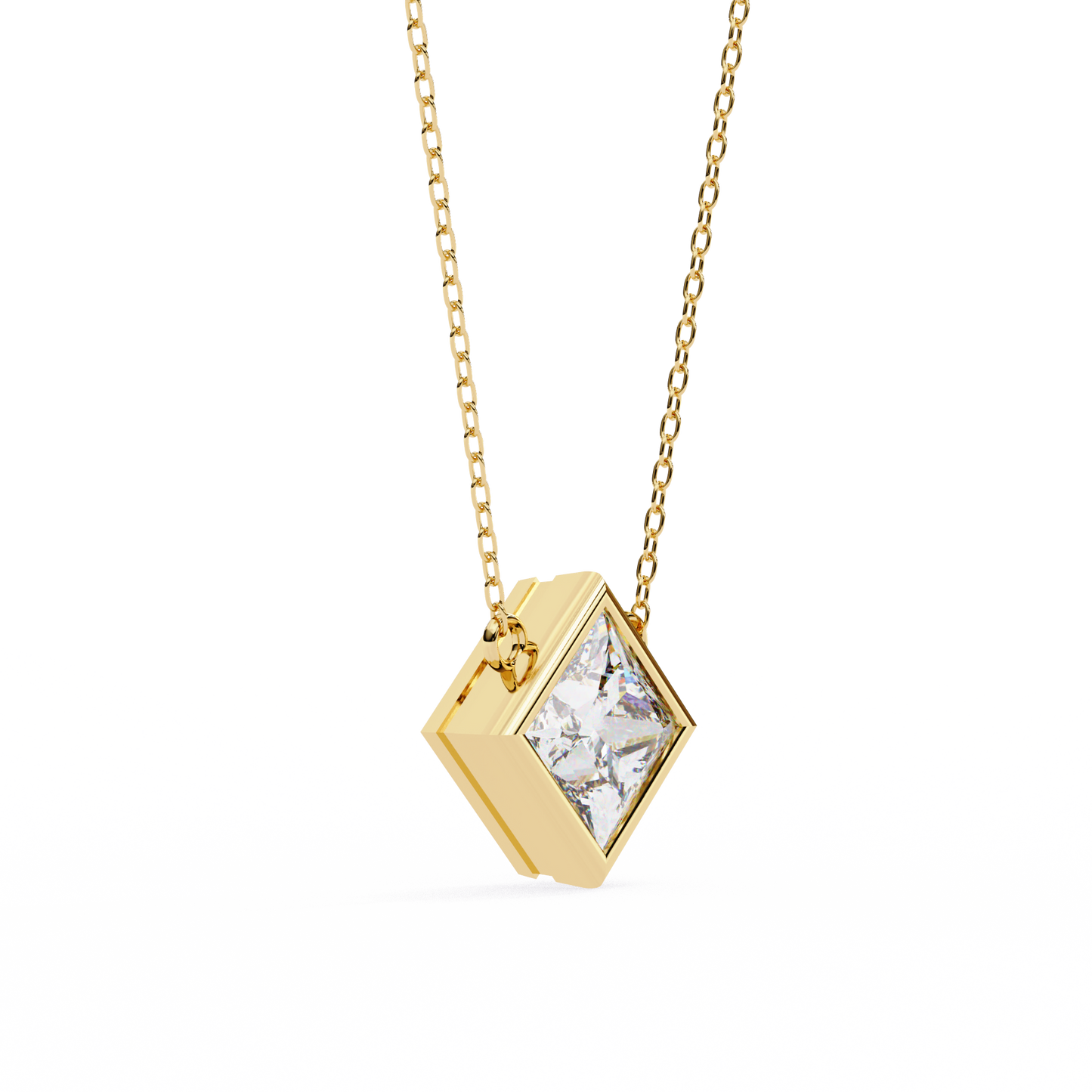 Lab Grown Solitaire Diamond Pendant Princess Stone (2.01ct Pair ) In 14K Gold Without Chain