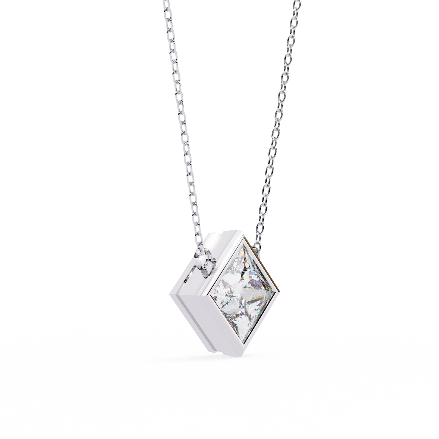 Lab Grown Solitaire Diamond Pendant Princess Stone (2.01ct Pair ) In 14K Gold Without Chain