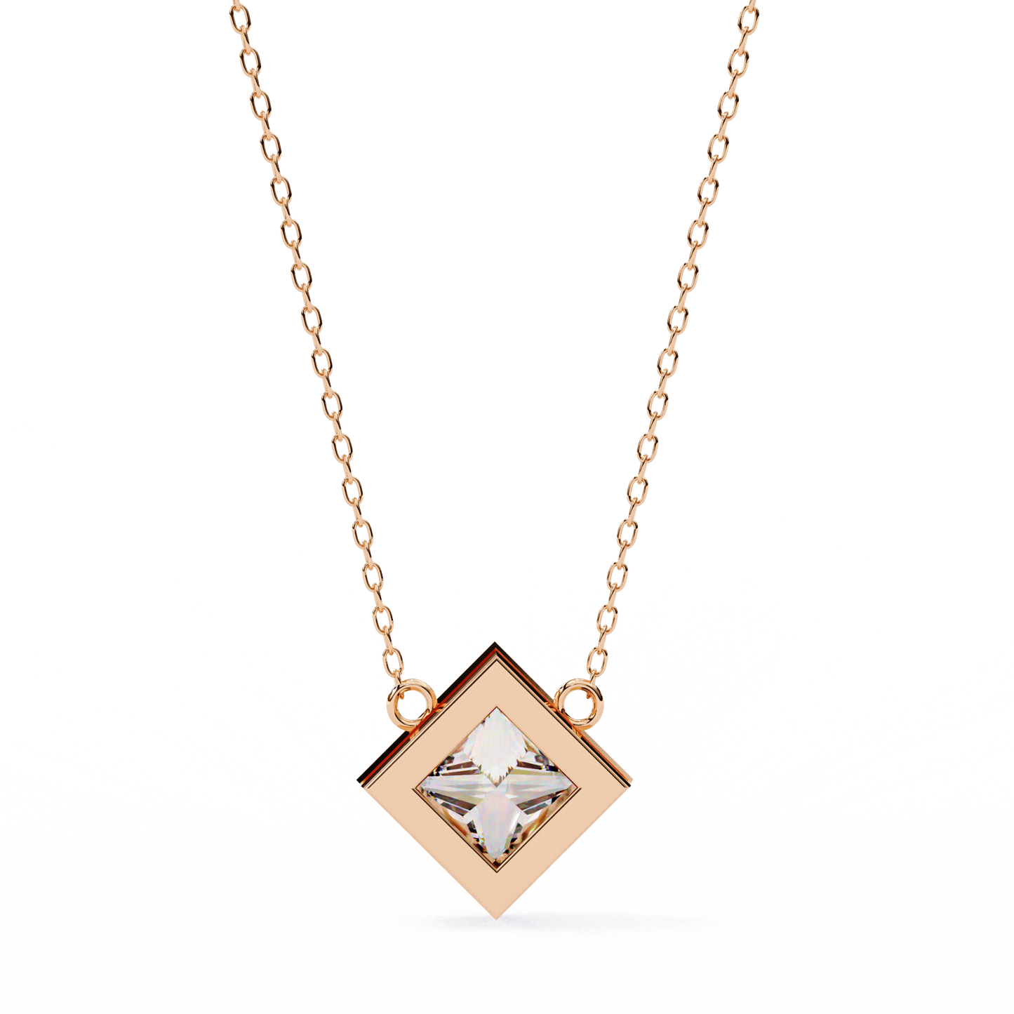 Lab Grown Solitaire Diamond Pendant Princess Stone (2.01ct Pair ) In 14K Gold Without Chain