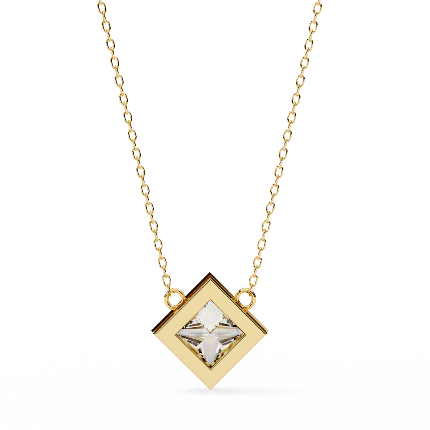 Lab Grown Solitaire Diamond Pendant Princess Stone (2.01ct Pair ) In 14K Gold Without Chain