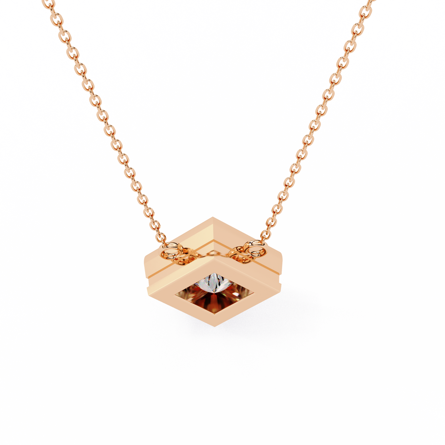 Lab Grown Solitaire Diamond Pendant Princess Stone (2.01ct Pair ) In 14K Gold Without Chain