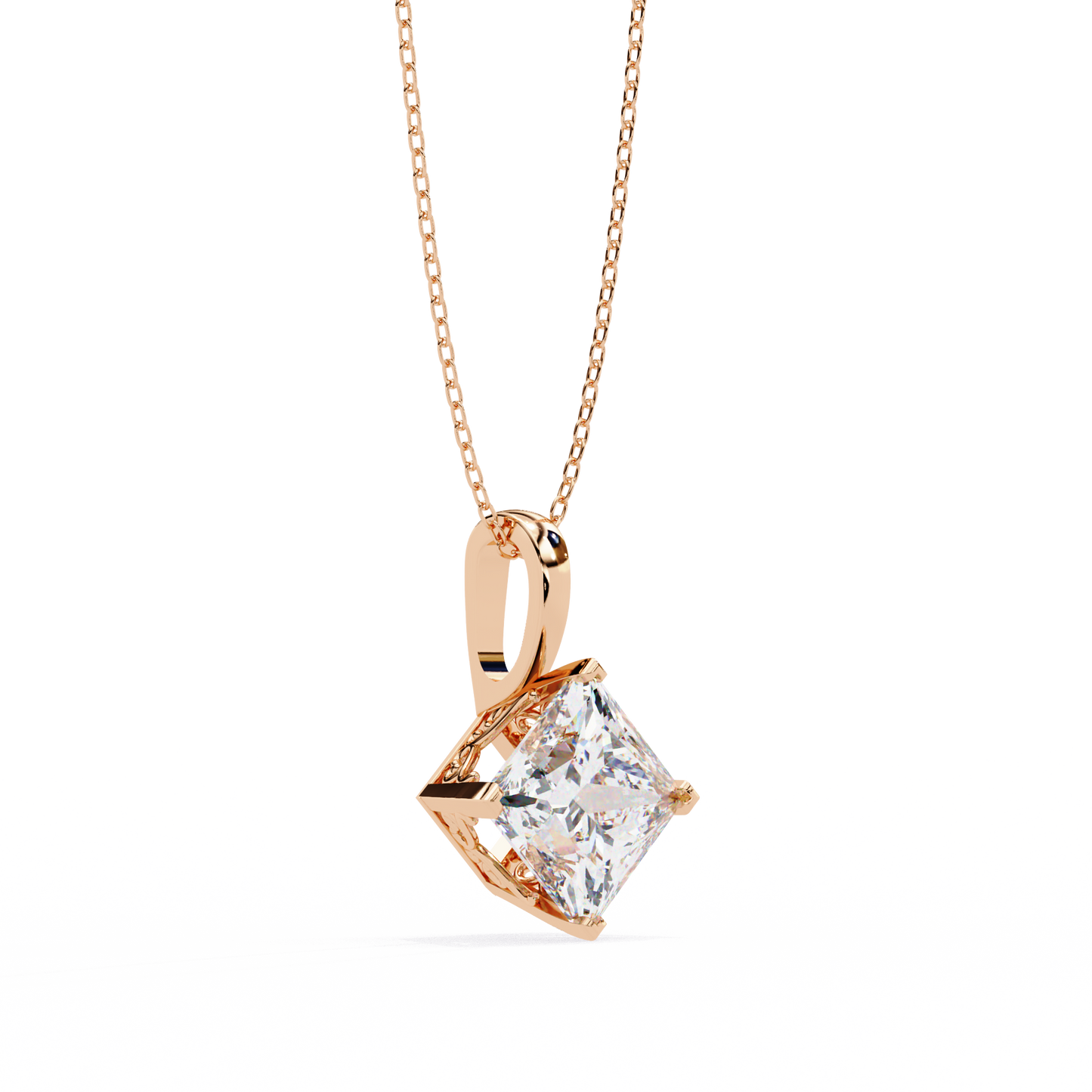 Lab Grown Diamond Pendant Princess Stone (2.87ct Pair ) In 14K Gold Without Chain