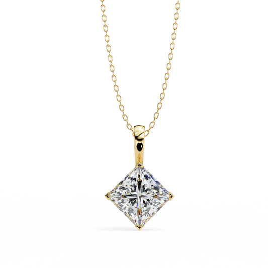Lab Grown Diamond Pendant Princess Stone (2.87ct Pair ) In 14K Gold Without Chain