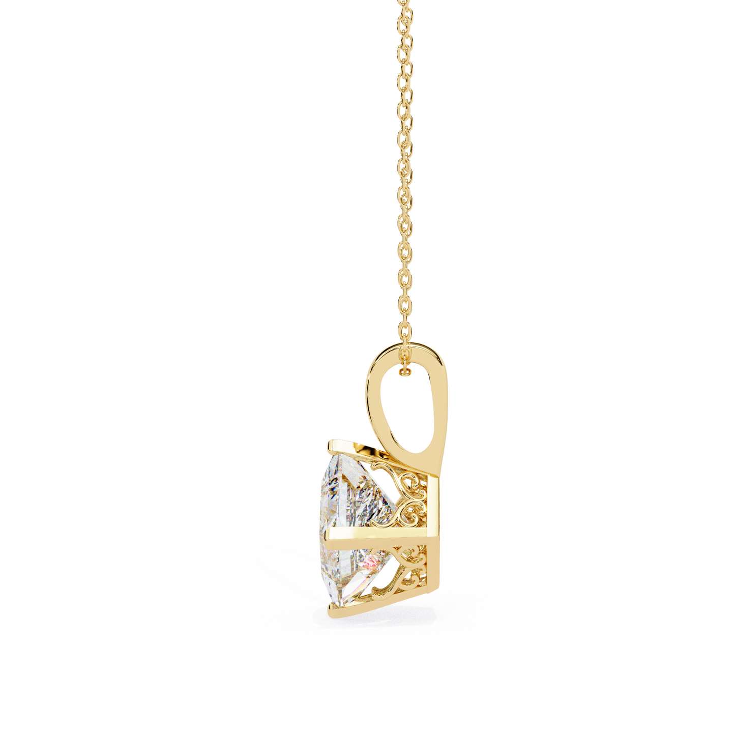 Lab Grown Diamond Pendant Princess Stone (2.87ct Pair ) In 14K Gold Without Chain
