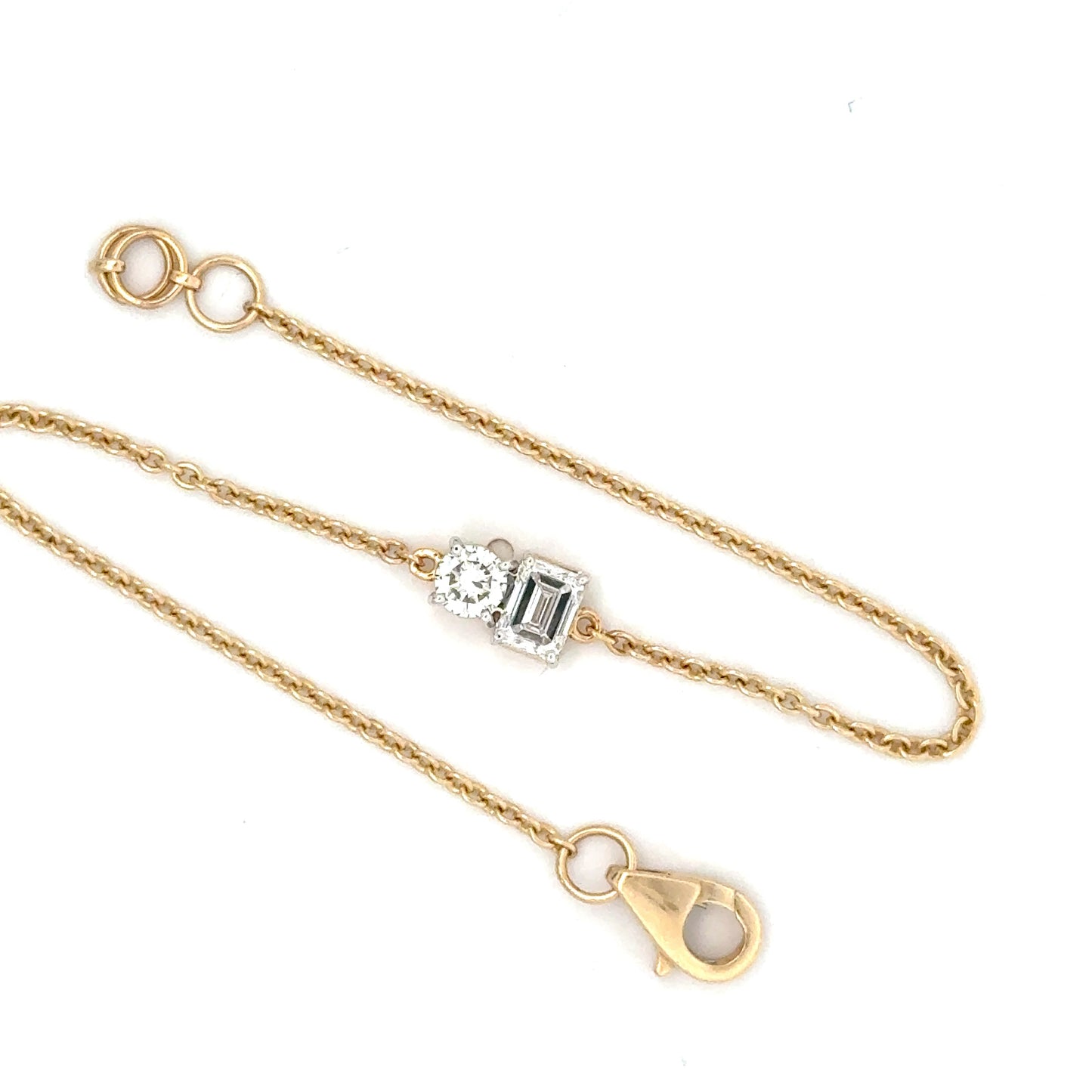 Emerald and Round Cut Lab Grown Diamond Bracelet in 14k Yellow Gold