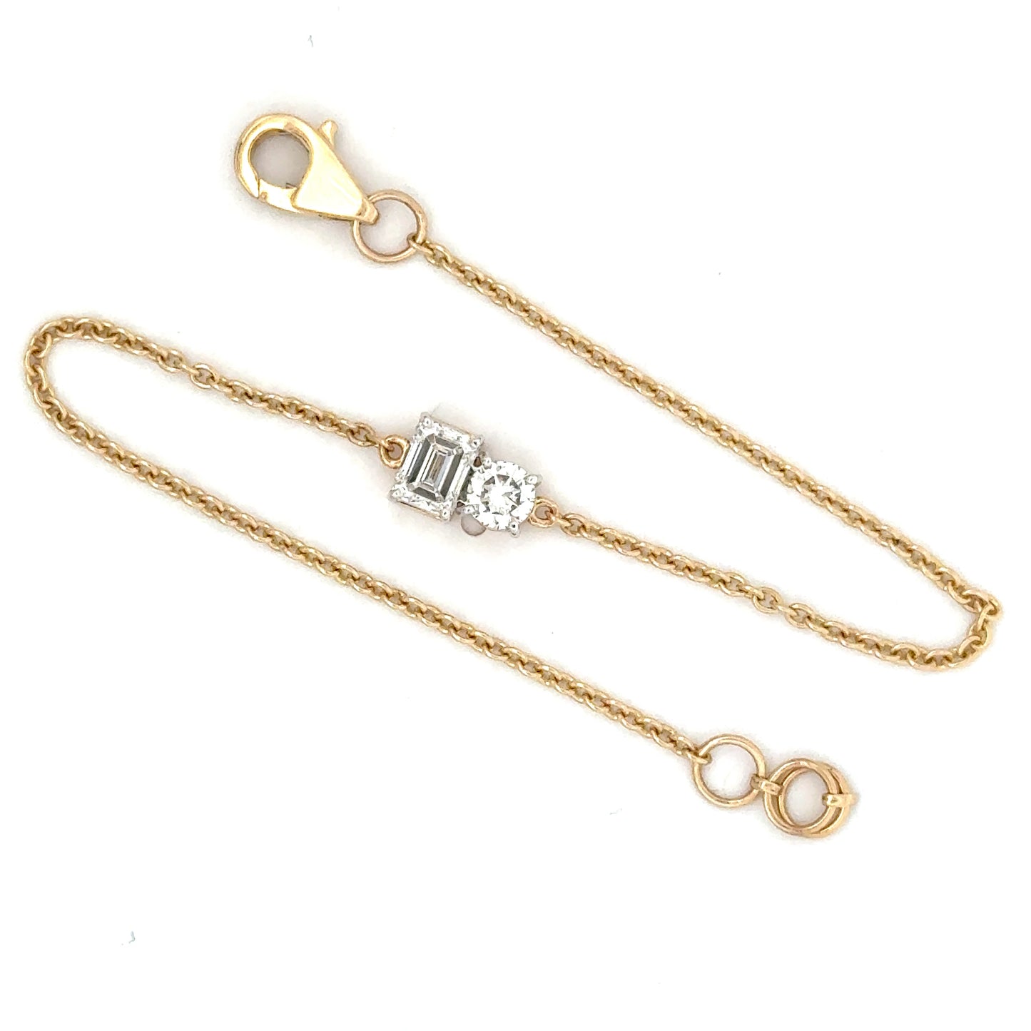 Emerald and Round Cut Lab Grown Diamond Bracelet in 14k Yellow Gold