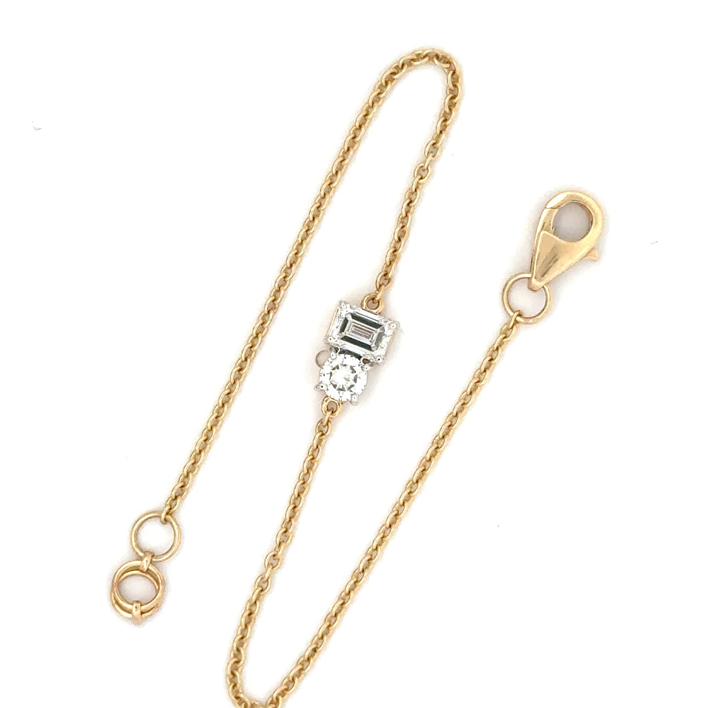 Emerald and Round Cut Lab Grown Diamond Bracelet in 14k Yellow Gold