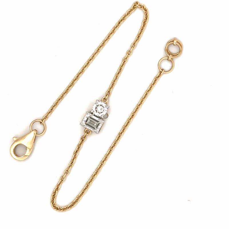 Emerald and Round Cut Lab Grown Diamond Bracelet in 14k Yellow Gold