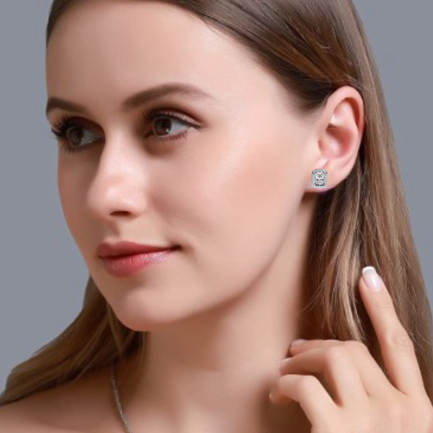 LGD Ear Studs Radiant Stone (2.04ct Pair) In 14K Gold