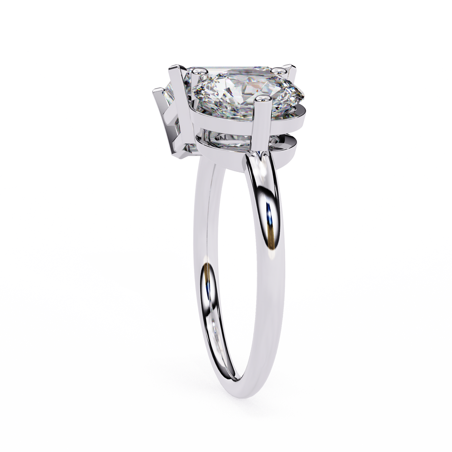 Lab Grown Diamond Solitaire Ring Emerald Cut (2.40ct)& Round Stone (1.65ct) In 14K Gold