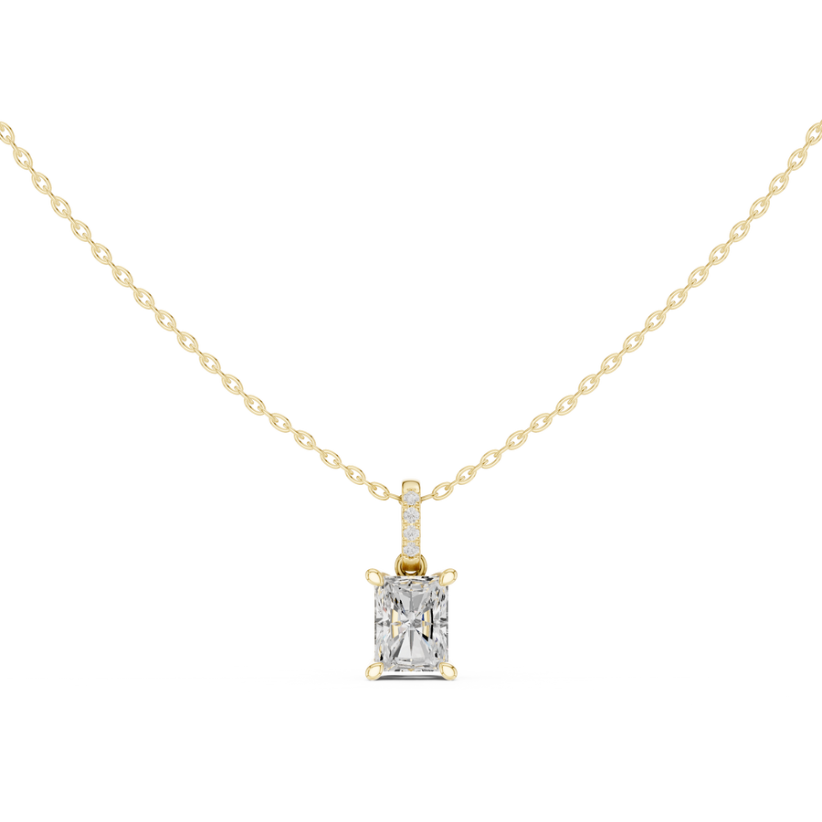 Radiant Cut Lab Grown Diamond Solitaire Pendant with Diamond Bail Necklace