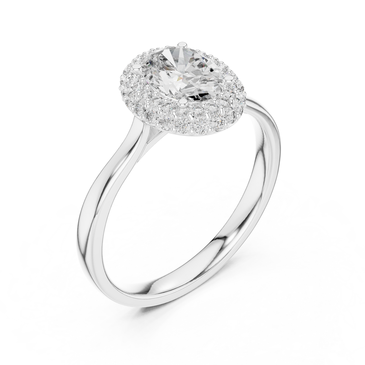 Oval Halo Lab-Grown Diamond Bridal Ring with Double Halo, White Gold