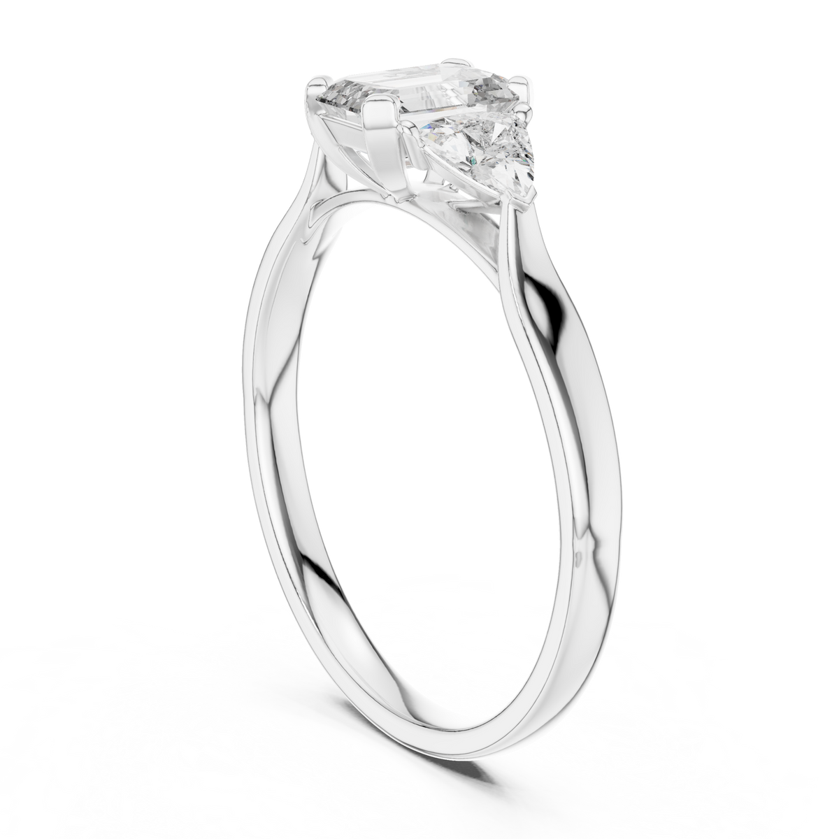 Emerald & Trillion 3 Stone Lab Grown Diamond Ring, White Gold