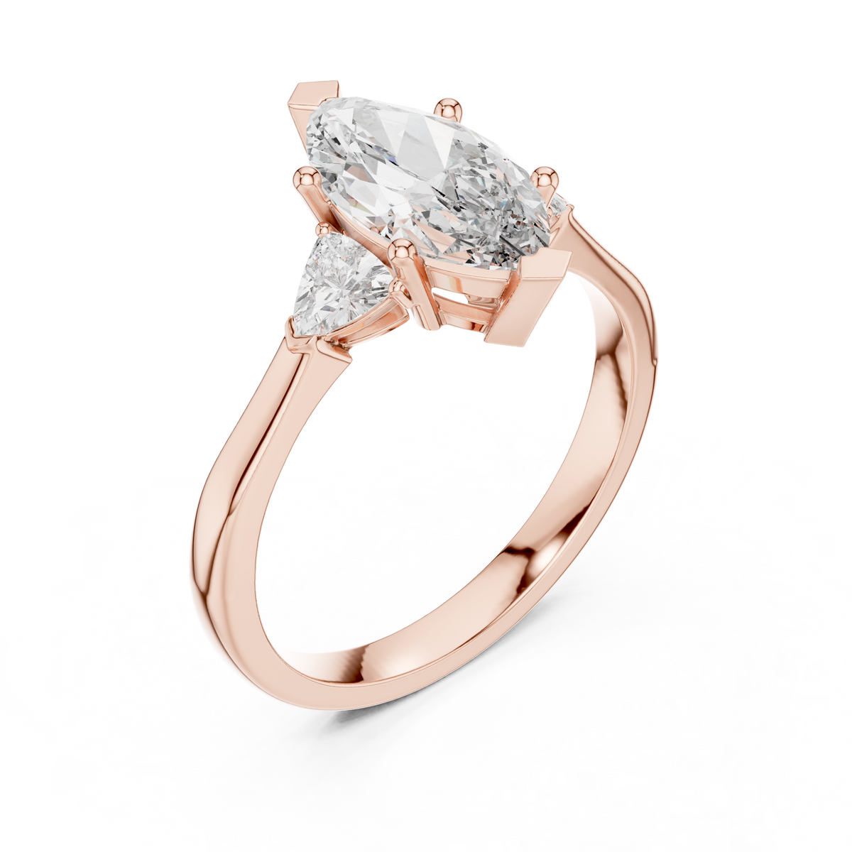 Marquise & Trillion 3 Stone Lab-Grown Diamond Office Wear Ring, Rose Gold