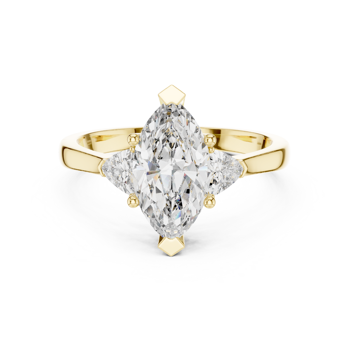 Marquise & Trillion 3 Stone Lab-Grown Diamond Office Wear Ring, Yellow Gold