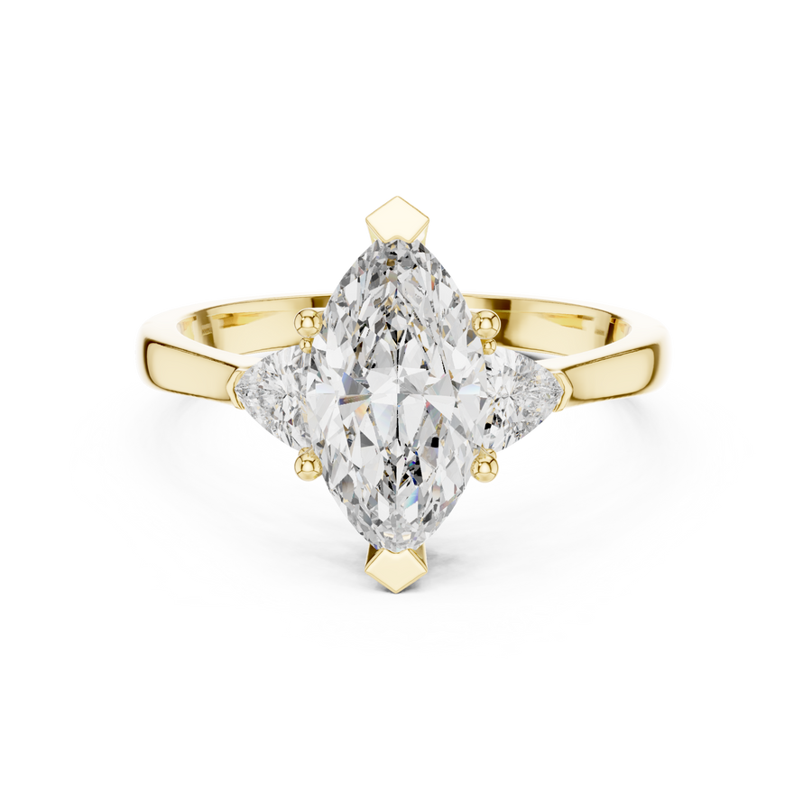 Marquise & Trillion 3 Stone Lab-Grown Diamond Office Wear Ring, Yellow Gold