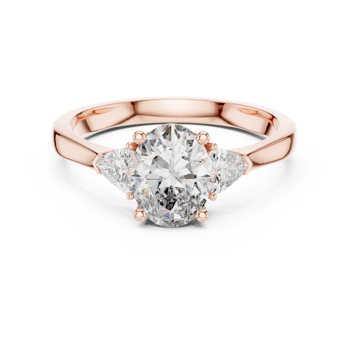 Oval & Trillion Three Stone Lab Grown Diamond Ring, Rose Gold