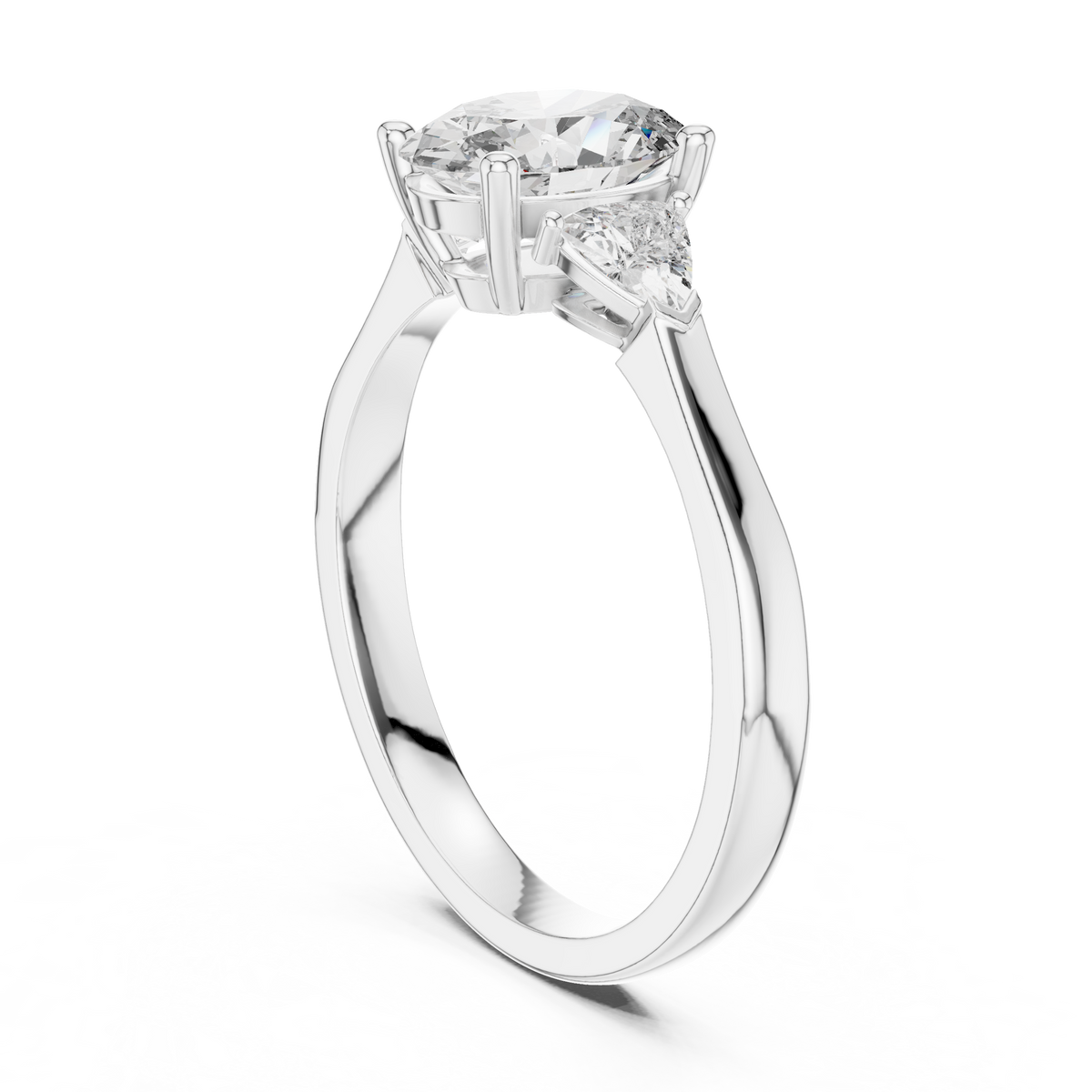 Oval & Trillion Three Stone Lab Grown Diamond Ring, White Gold