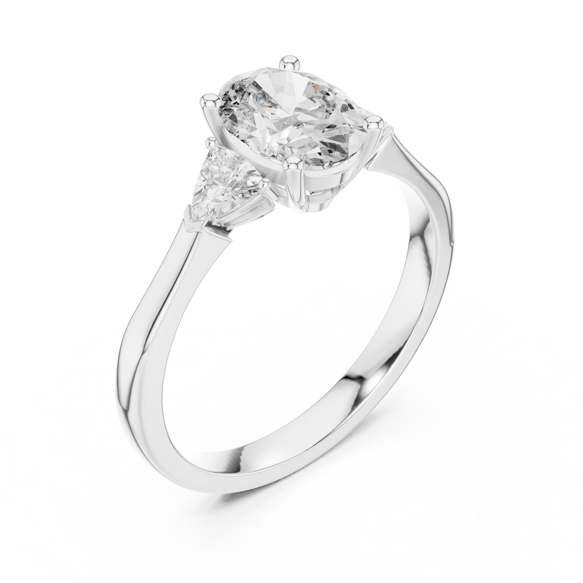 Oval & Trillion Three Stone Lab Grown Diamond Ring, White Gold