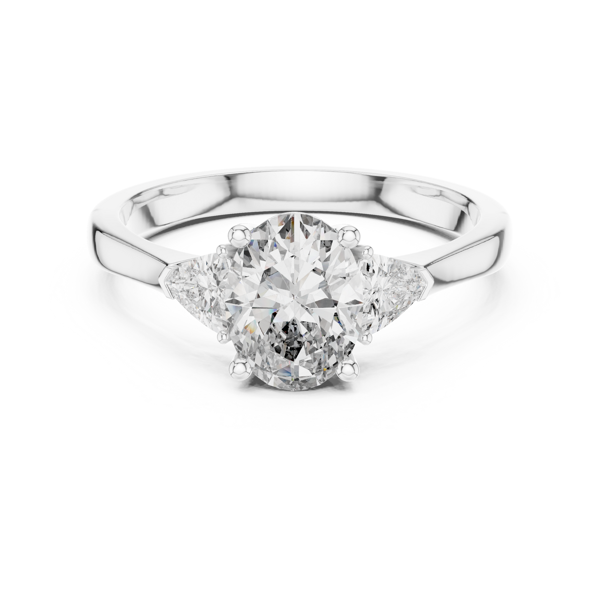 Oval & Trillion Three Stone Lab Grown Diamond Ring, White Gold